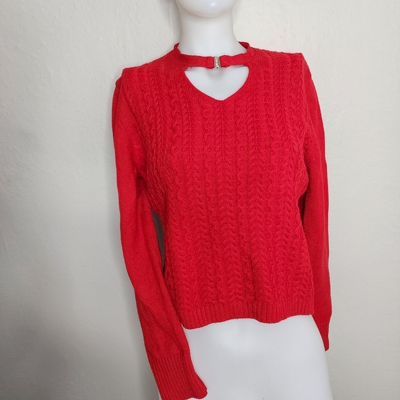 Cristina Mazzonett Italian Red Wool Sweater Size 12 Vintage Keyhole Neckline - Picture 7 of 10